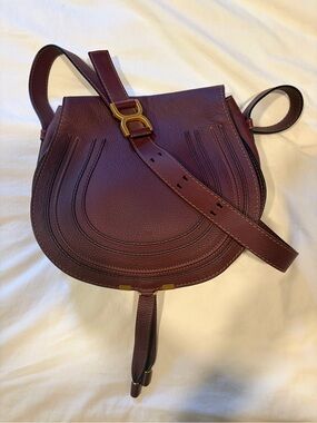 Chloe Marcie Medium Burgundy Grained Leather Saddle Bag Crossbody